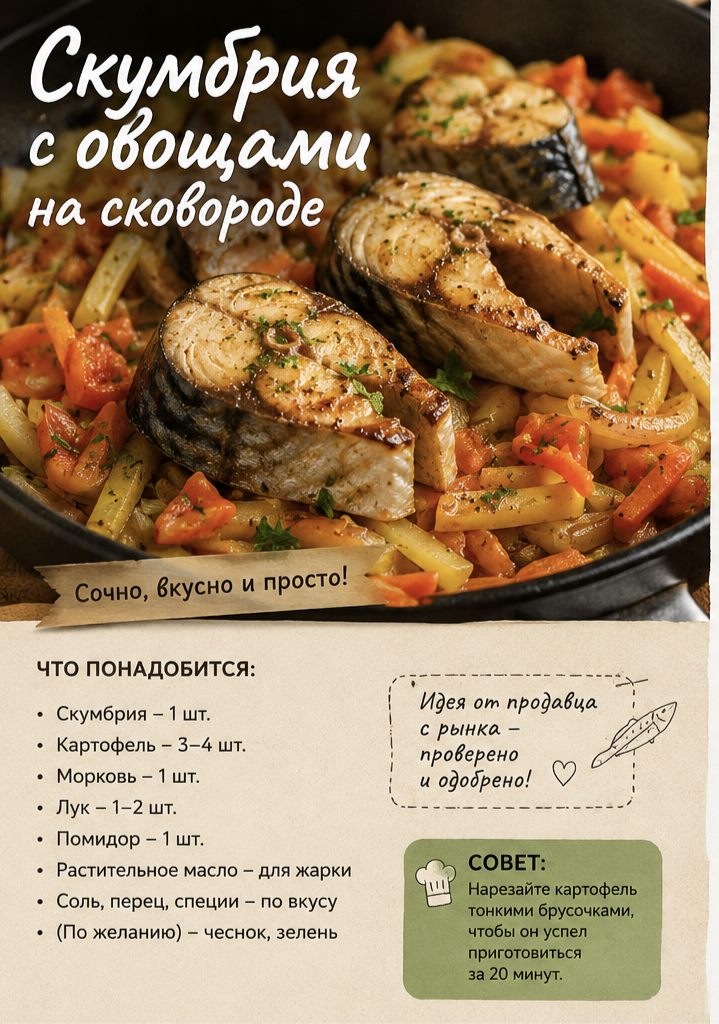 Скумбрия с овощами на сковороде
