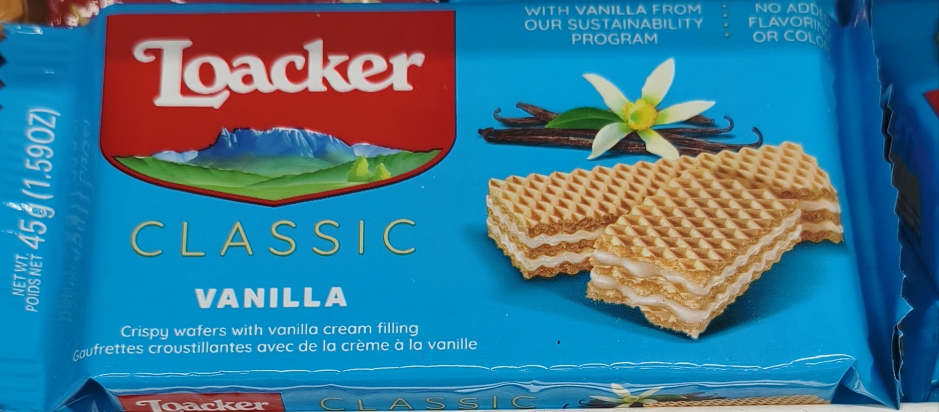 вафли Loacker Classic Vanilla весом 45 грамм.
