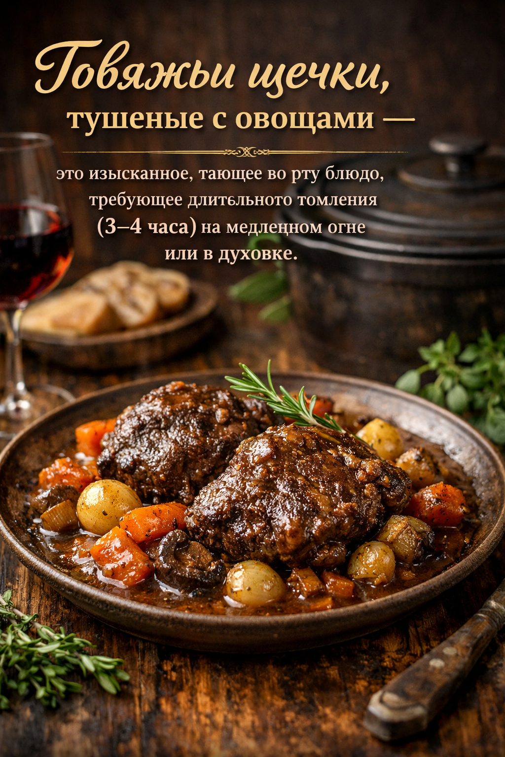 Говяжьи щёчки с овощами