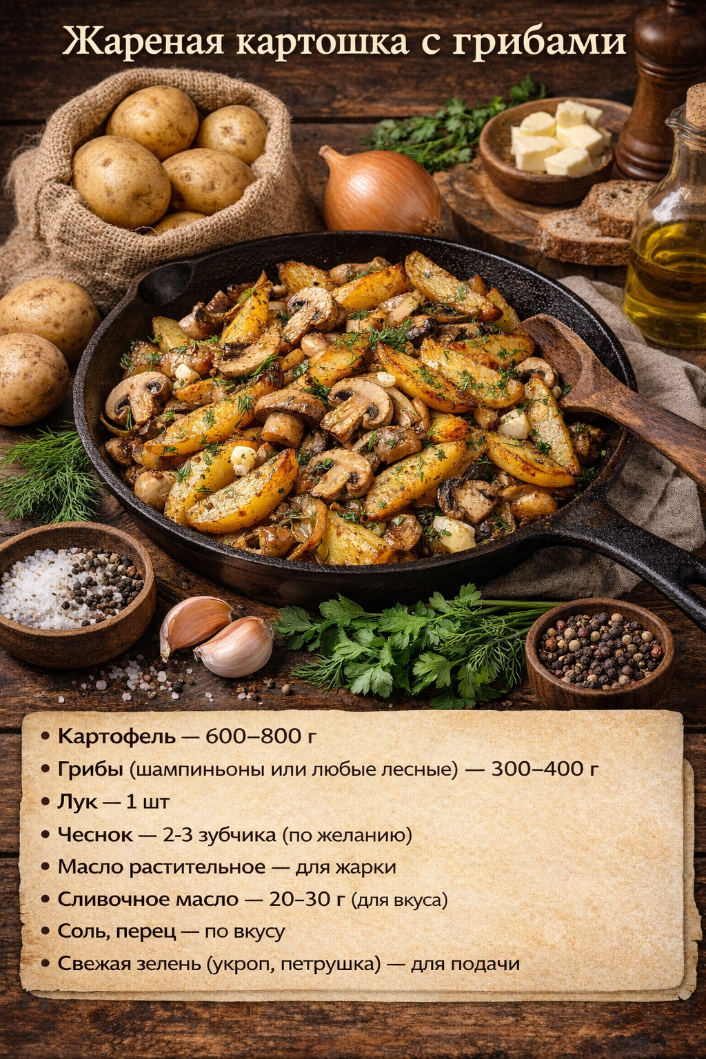 Жареный картофель с грибами.