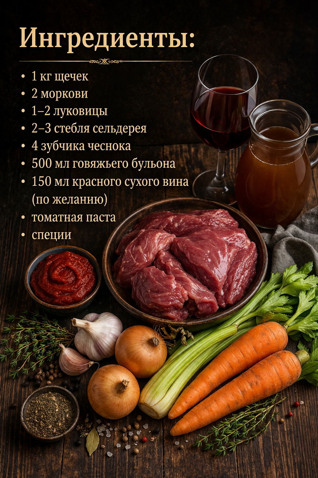 Говяжьи щёчки с овощами