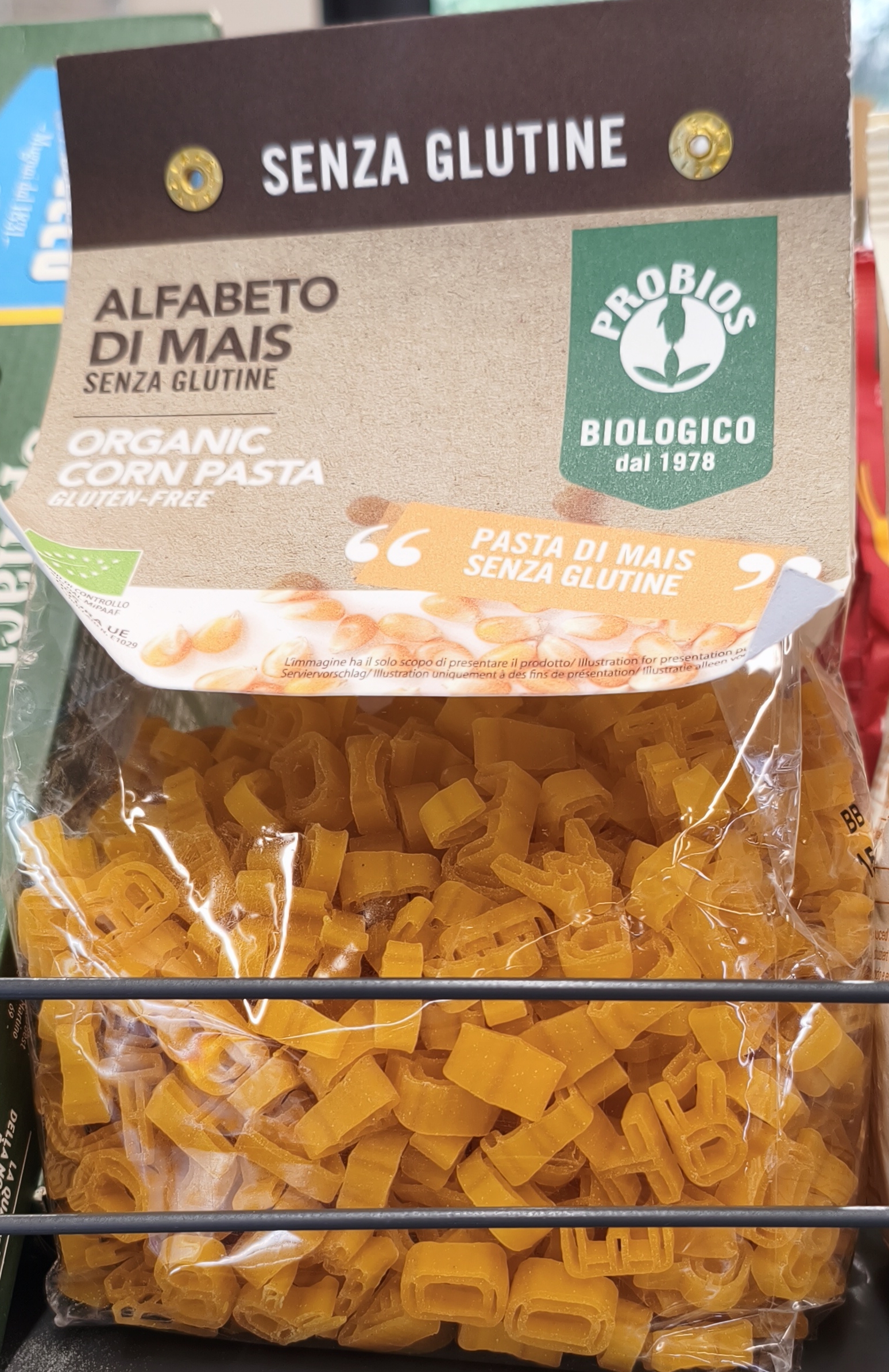 органическая паста Probios Alfabeto di Mais.