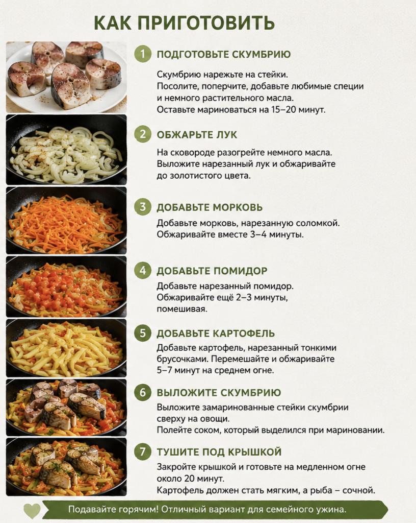 Скумбрия с овощами на сковороде